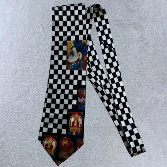 Disney‎ Silk Neck Tie Checkered Mickey Donald Goofy Altlas Design Sweden - Picture 2 of 6
